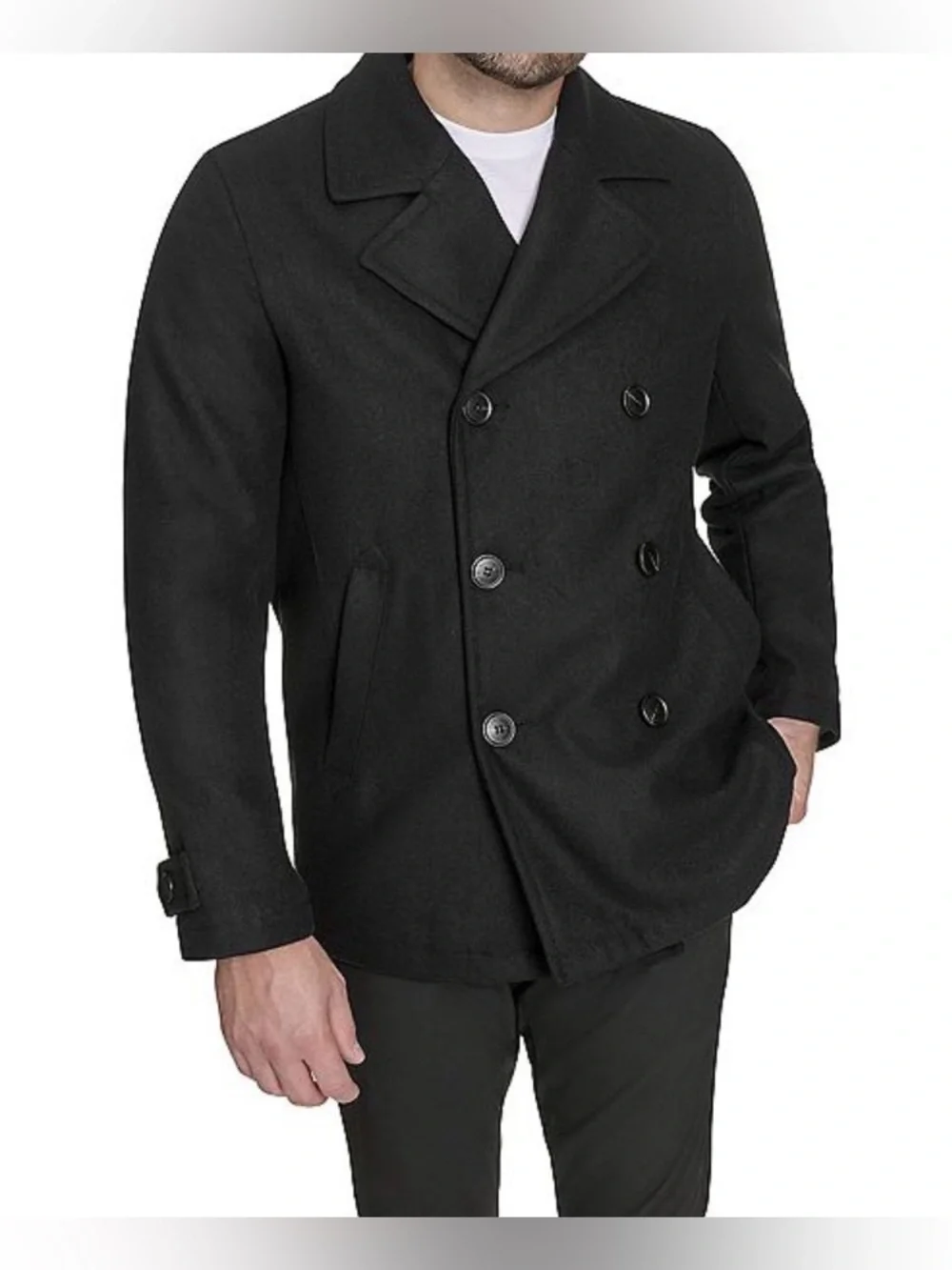 NWT Men’s Dockers Double-Breasted Wool Blend Peacoat - Size XXL Black $180